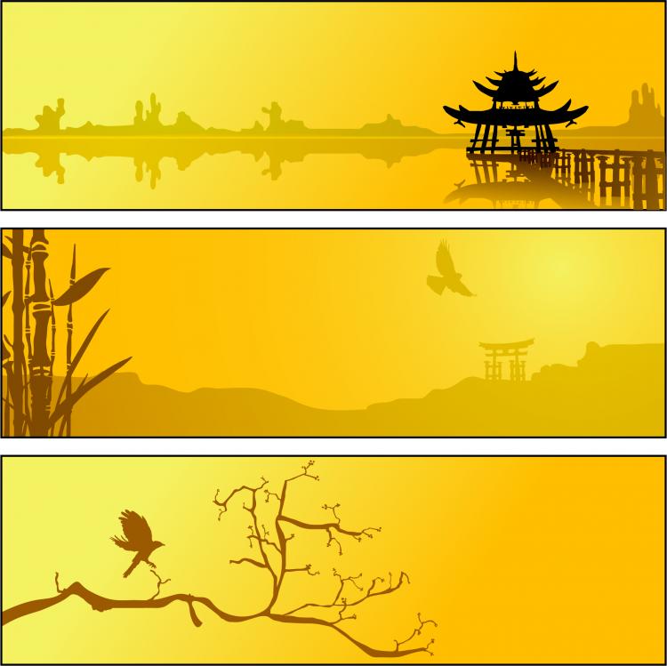free vector Summer lake scenery silhouette vector
